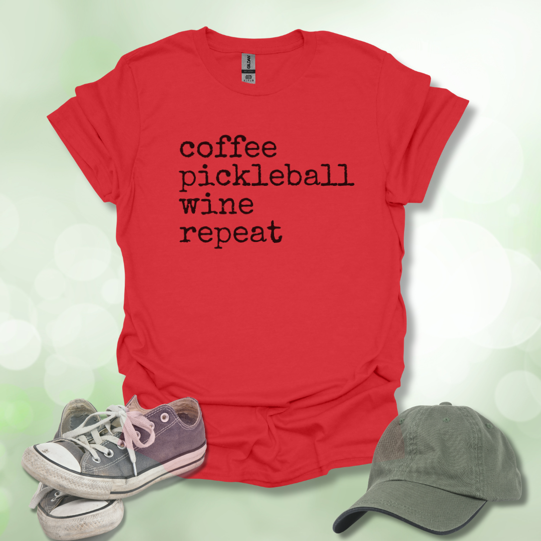 Coffee Pickleball Wine Repeat Tee