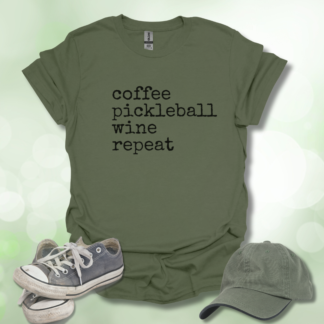 Coffee Pickleball Wine Repeat Tee