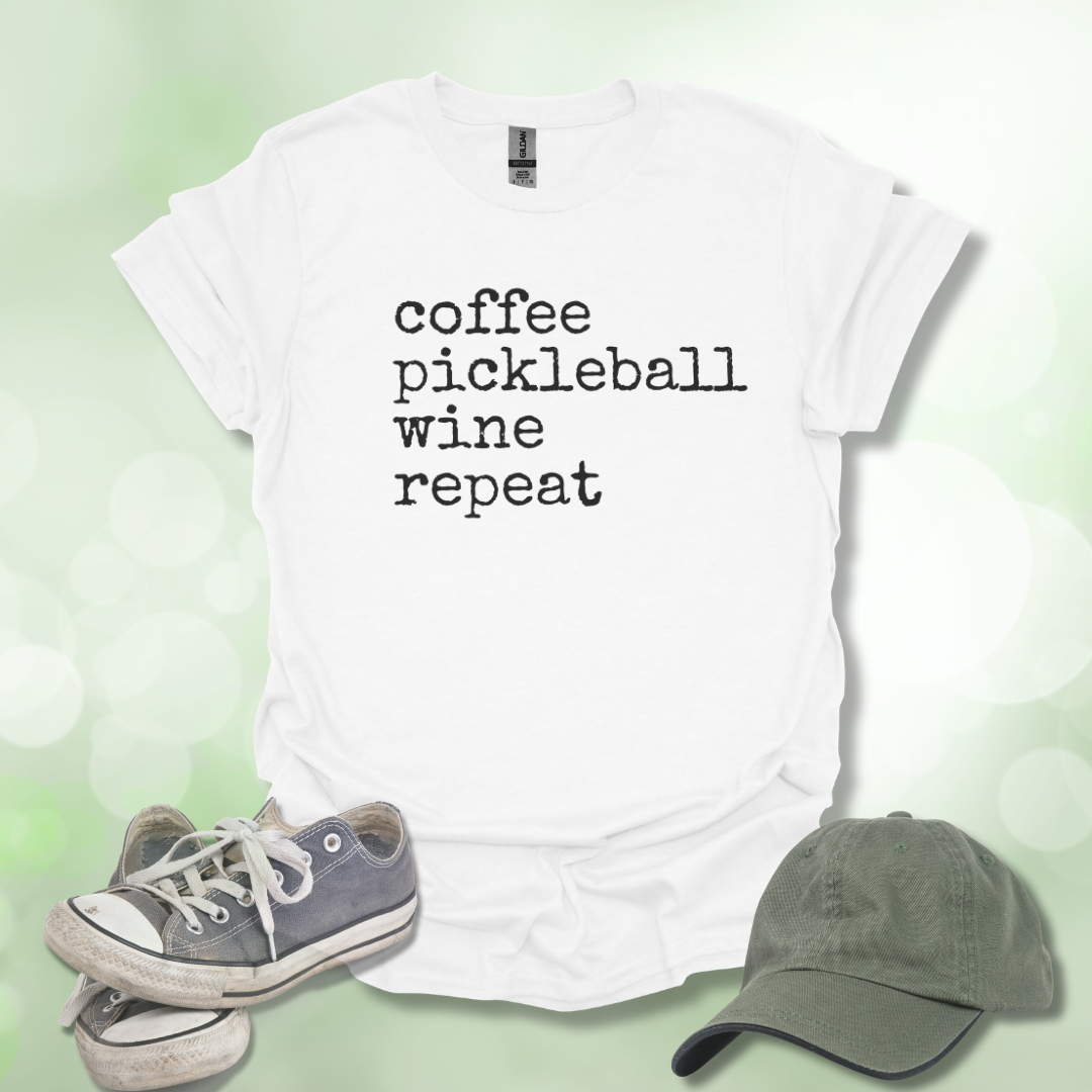 Coffee Pickleball Wine Repeat Tee