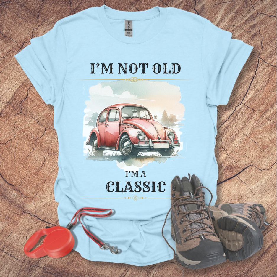 Classic VW Bug Car Lover T-Shirt - "I'm Not Old, I'm A Classic"